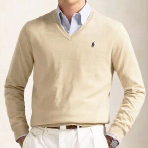 Polo by Ralph Lauren Lambswool V-neck Sweater L Cream